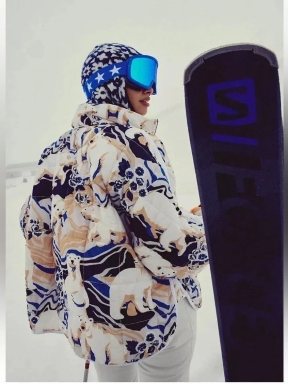 New Free People Pippa Printed Packable Puffer Polar Bear Jacket Medium NWT